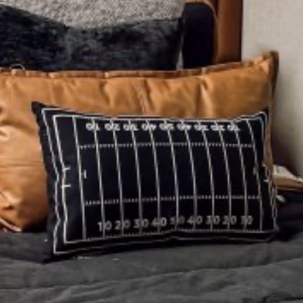 Pottery Barn Kids NFL Football Field Decorative Lumbar Pillow Black White 12x18